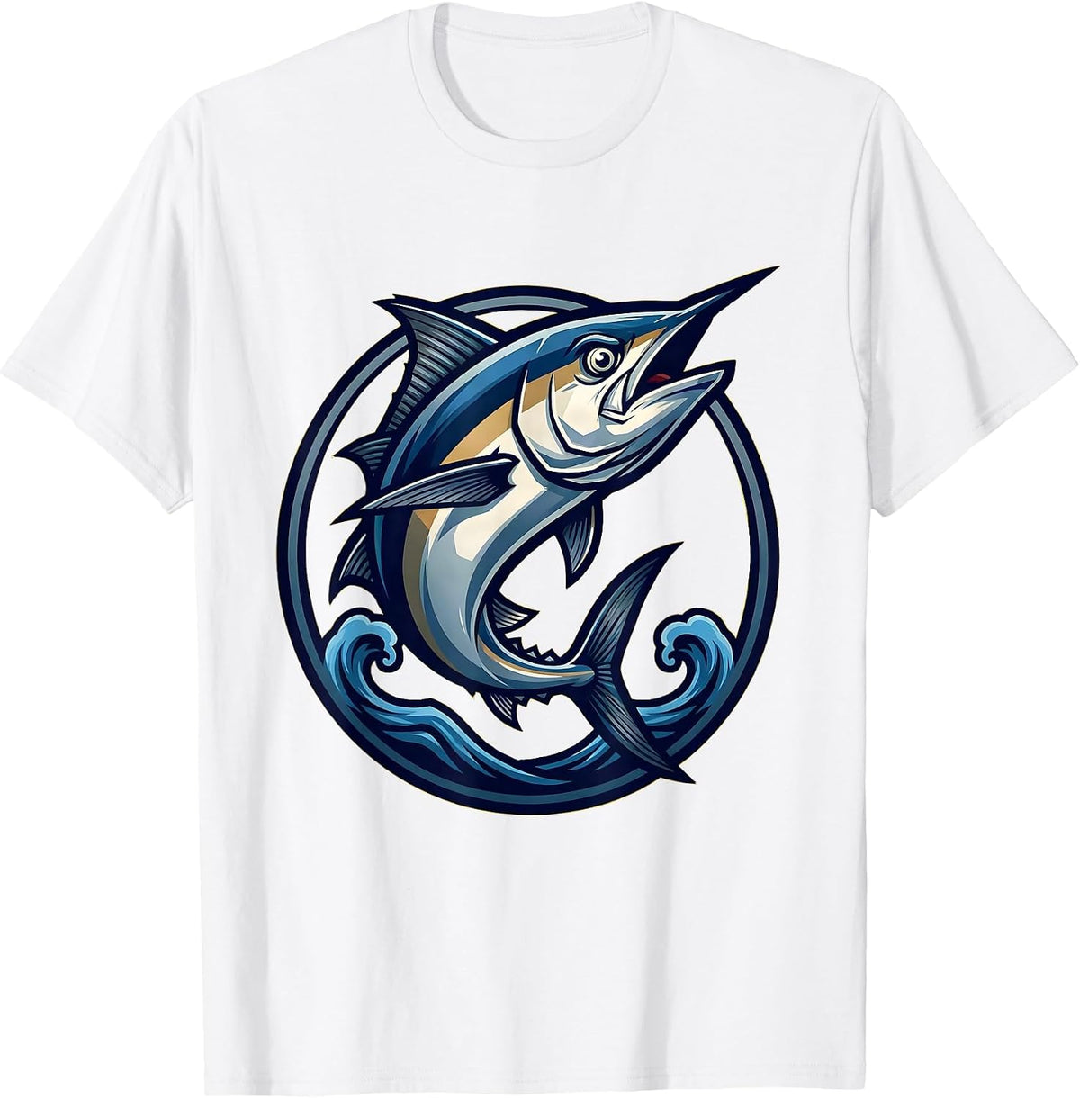 Men's Tuna Fish Jumping Ocean Waves Graphic T-Shirt - White