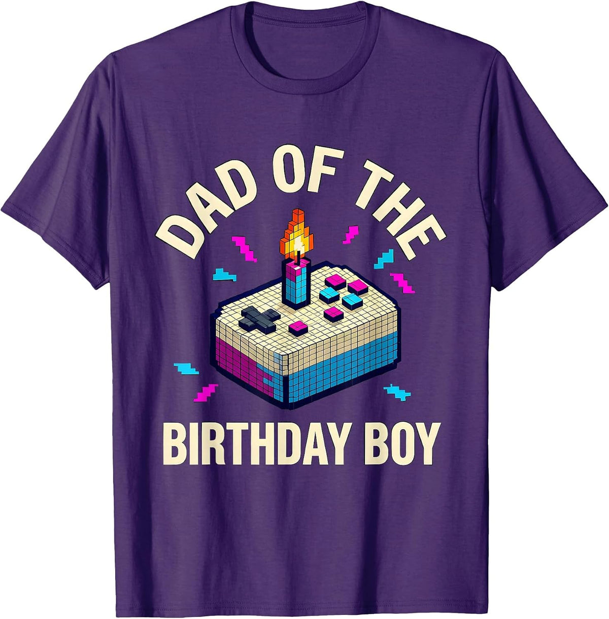 Dad Of The Birthday Boy Pixel Art Gamer Birthday Party T-Shirt - Purple