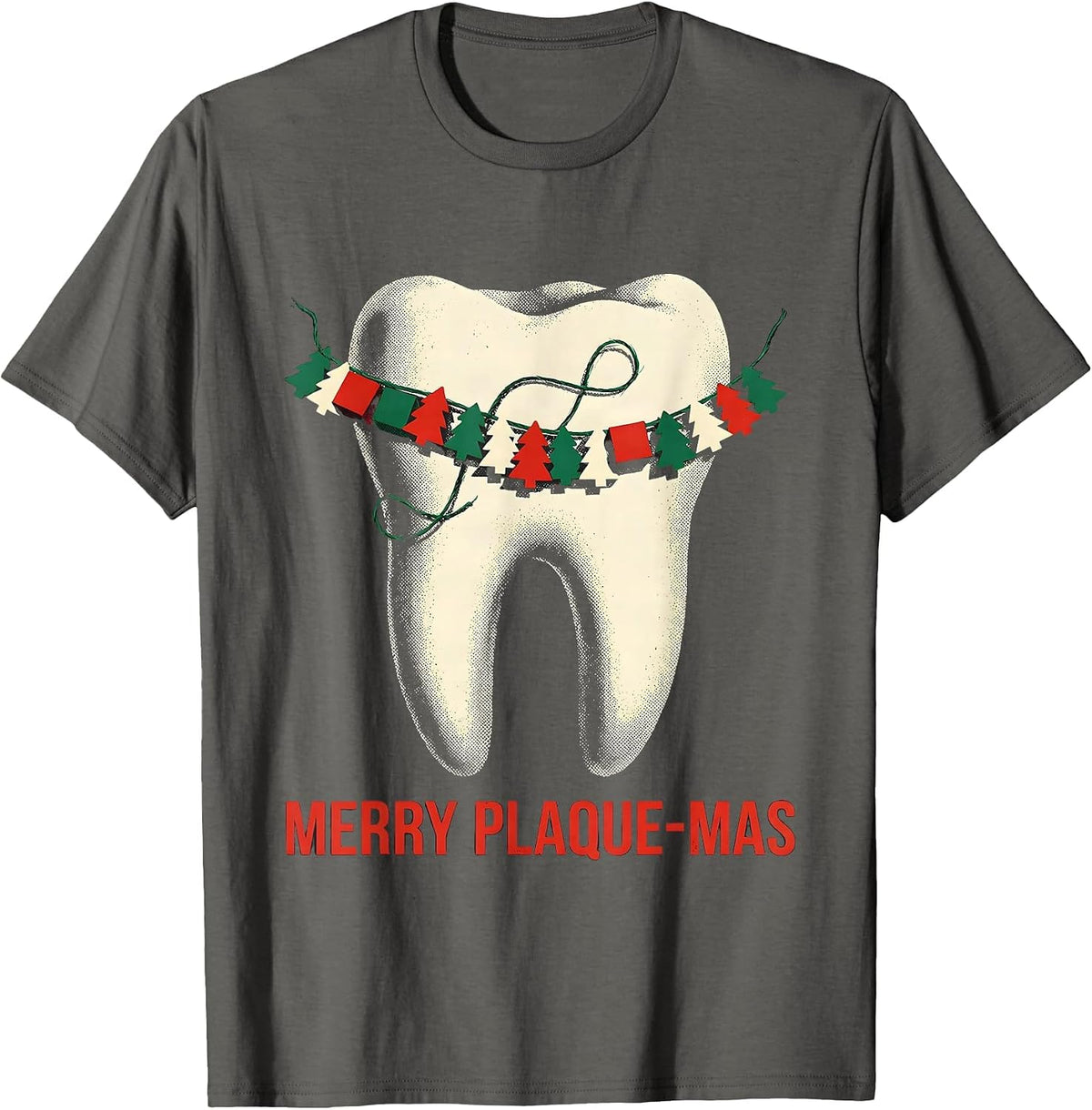 Men's Merry Plaque-mas Funny Dental Christmas Dentist Dental T-Shirt - Asphalt Grey