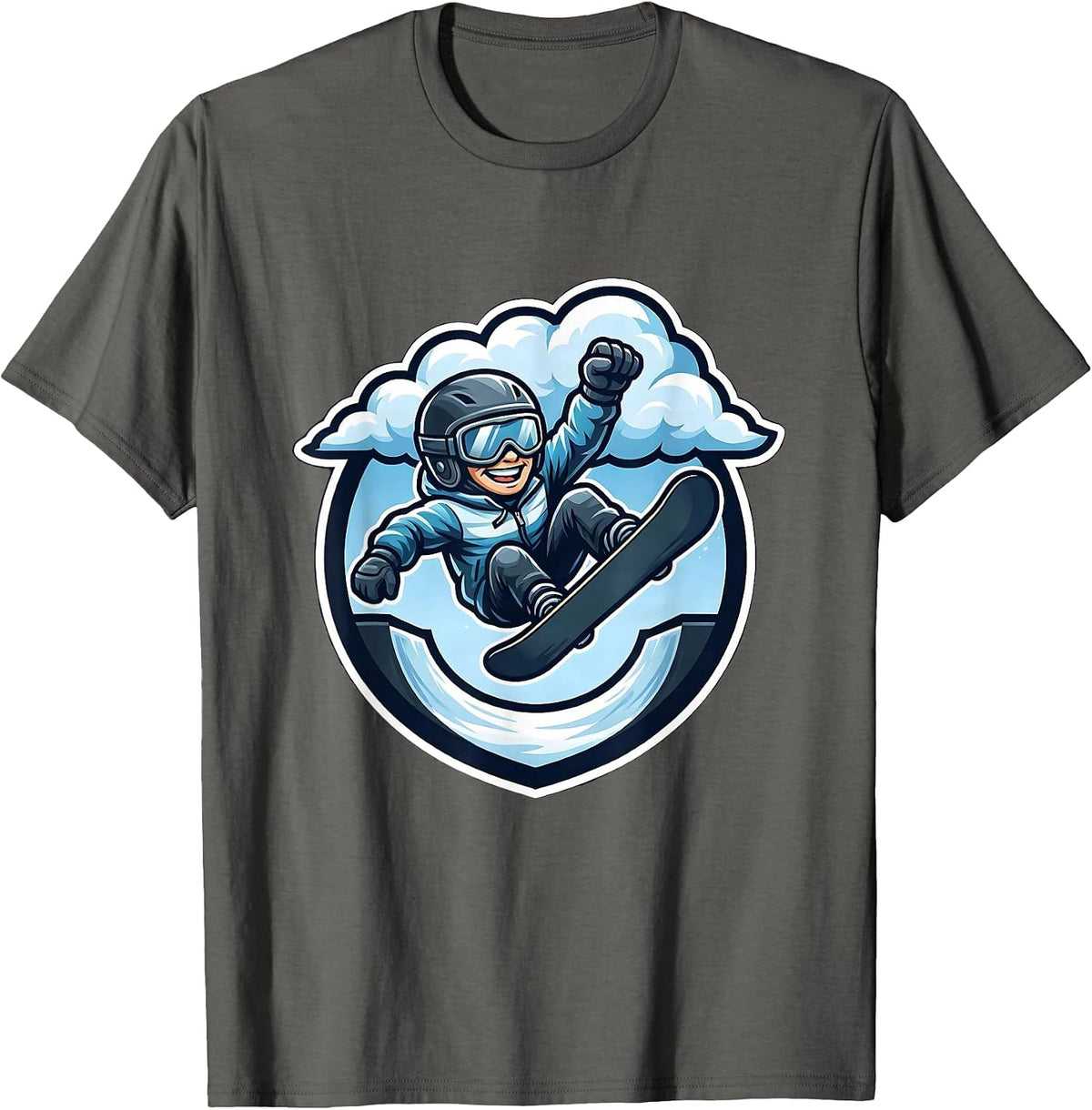 Snowboarder Halfpipe Launch Into The Clouds T-Shirt - Asphalt Grey