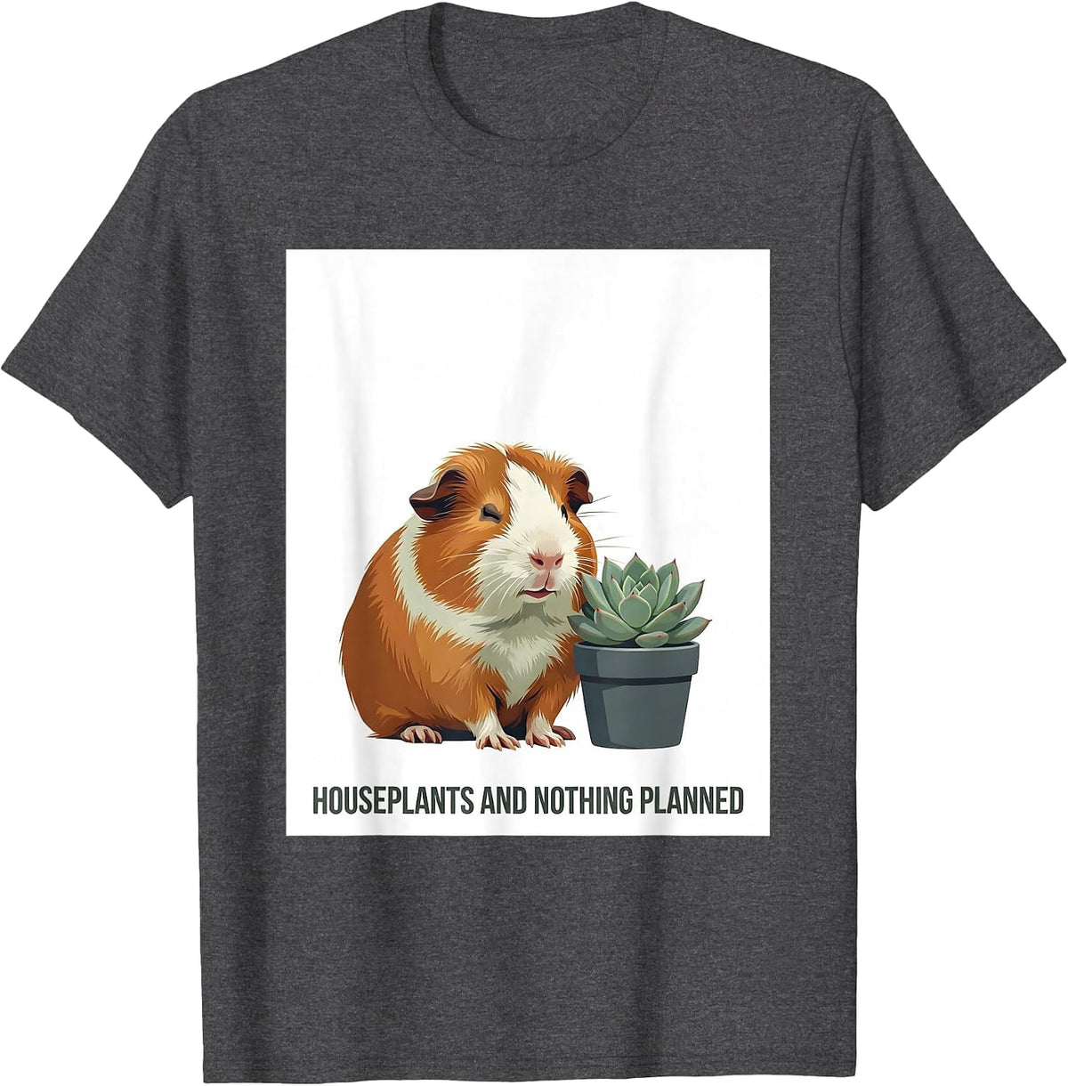 Houseplants And Nothing Planned Cute Kawaii Anime Animal T-Shirt - Dark Heather Grey