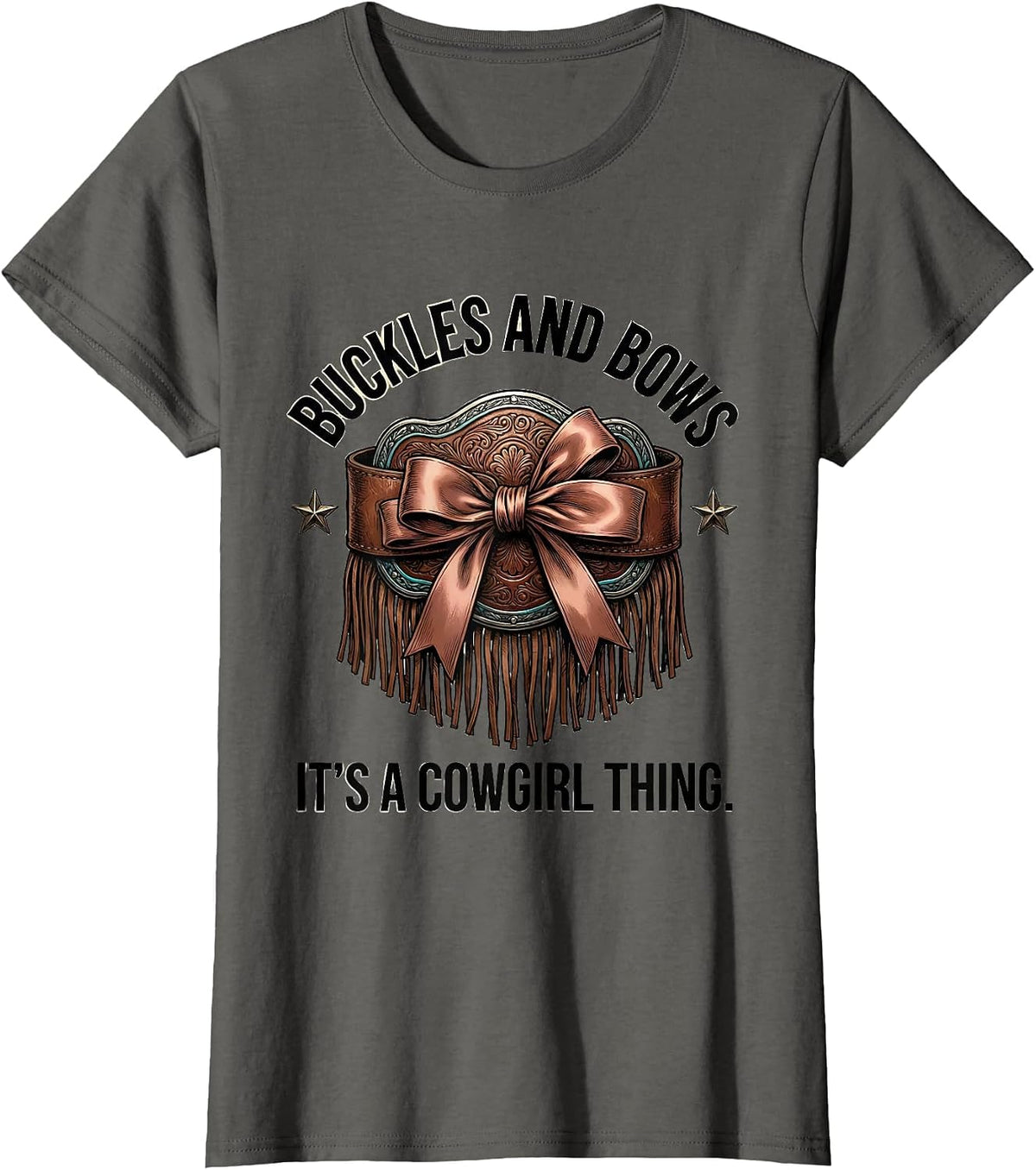 Women's Buckles and Bows It's a Cowgirl Thing Playful Western Pride T-Shirt - Asphalt Grey
