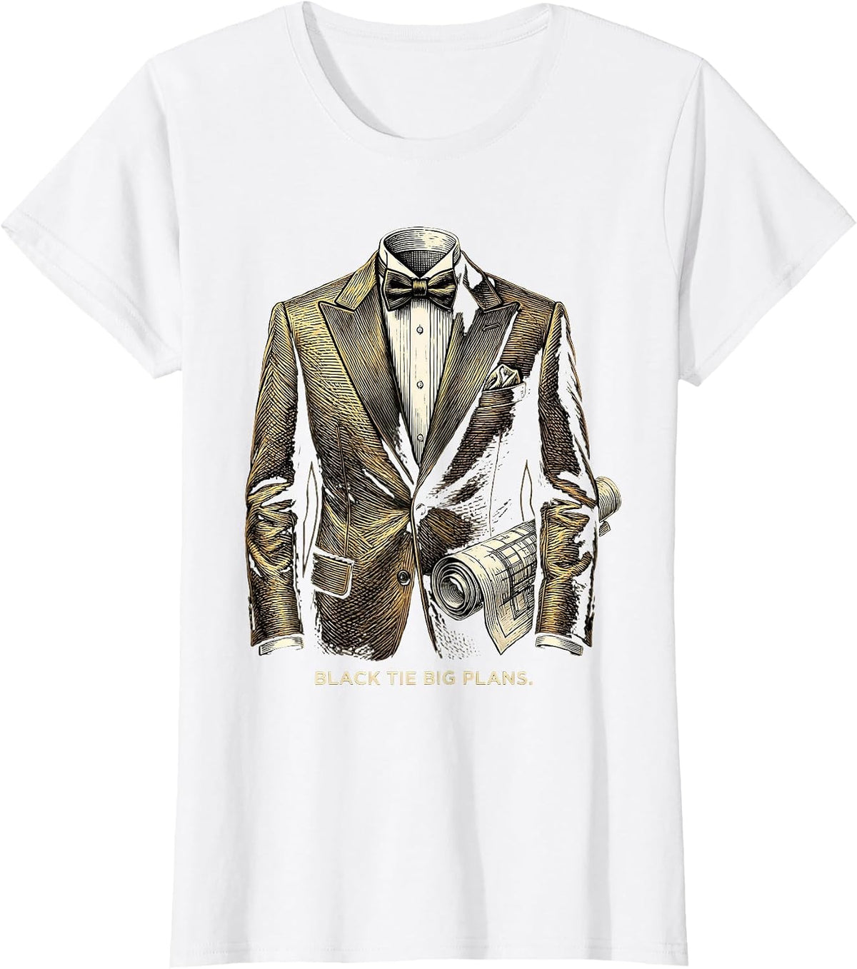 Women's Black Tie Big Plans Tuxedo Graphic Design T-Shirt - White