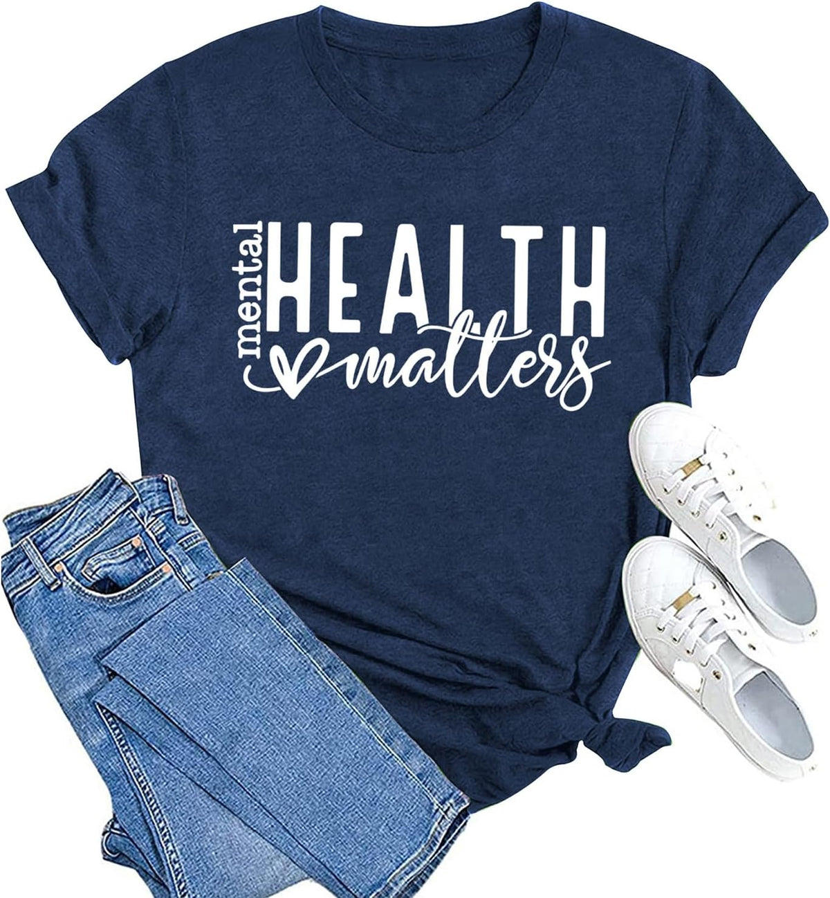 Mental Health Matters Shirt Womens Therapist Psychologist Tshirt Human Brain Illness Awareness Short Sleeve - Blue1
