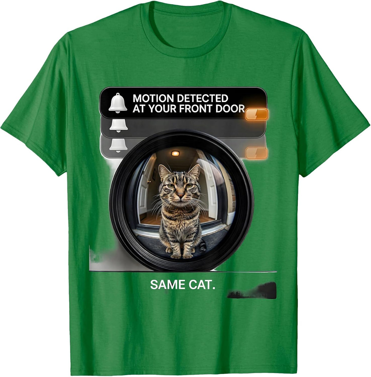 Men's Motion detected at your front door. Same cat. Funny T-Shirt - Kelly Green
