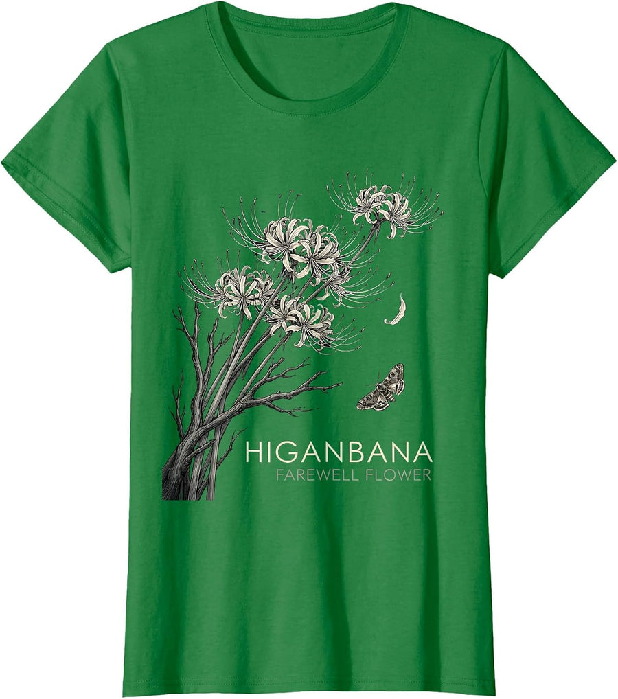 Women's Higanbana Farewell Flower Horror Anime Kawaii Goth Aesthetic T-Shirt - Kelly Green