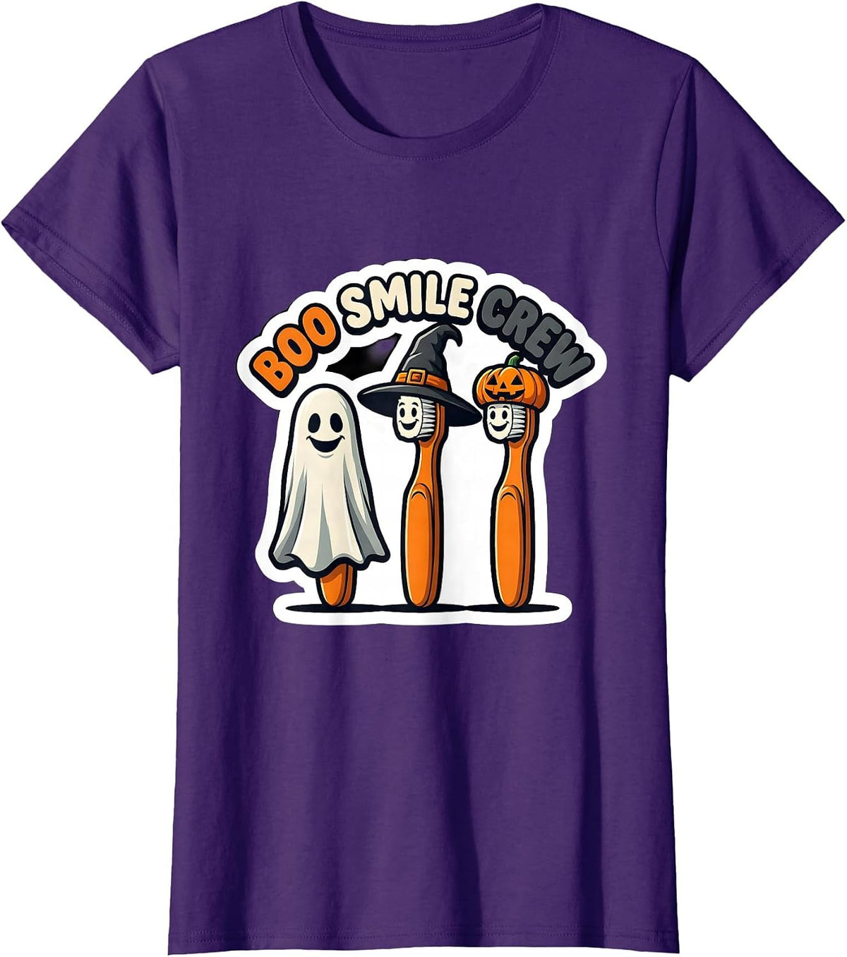 Women's Boo Smile Crew Halloween Dentist Dental Costume Humor T-Shirt - Purple