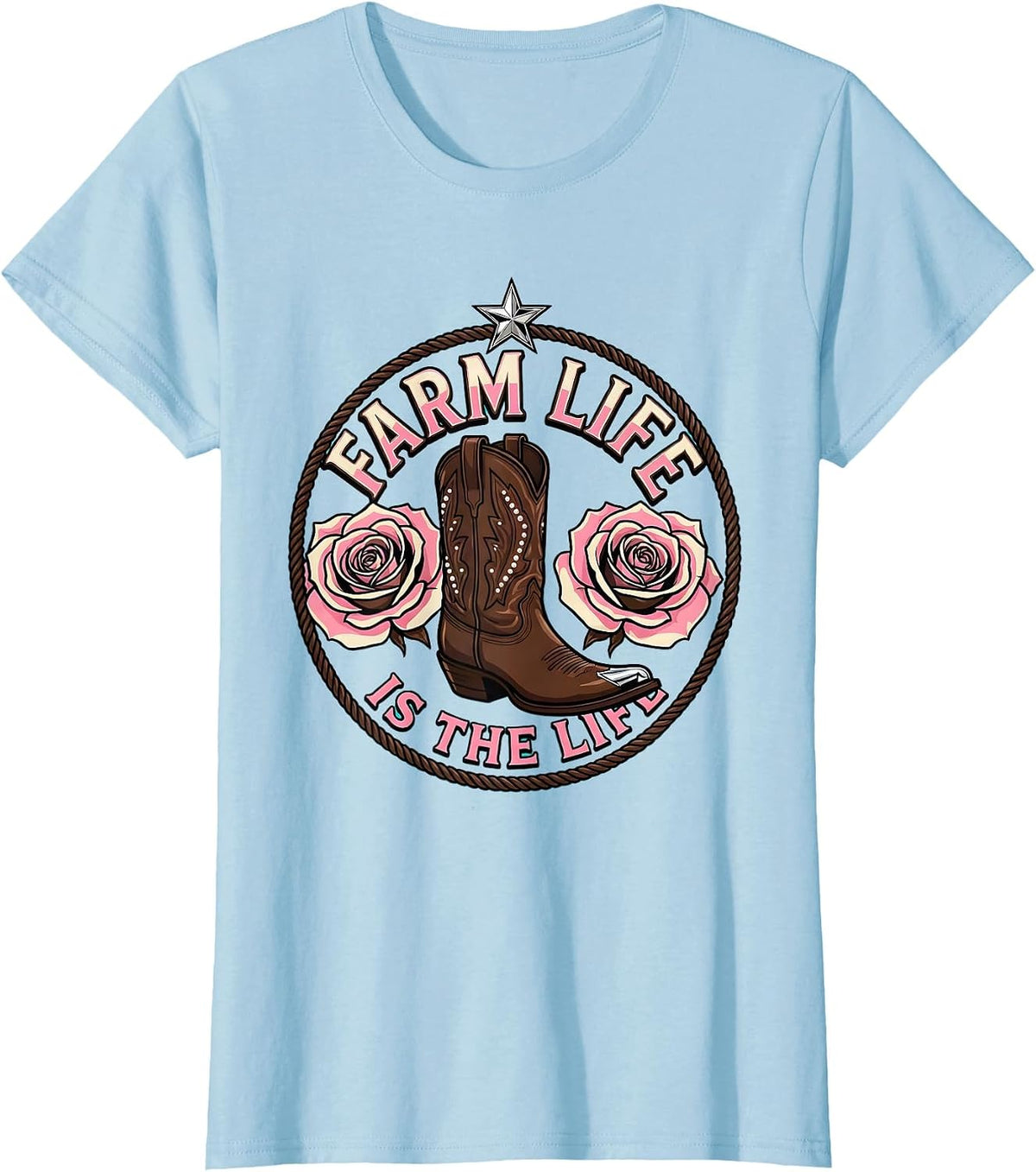 Women's Farm Life Is The Life Rustic Country Design T-Shirt - Baby Blue