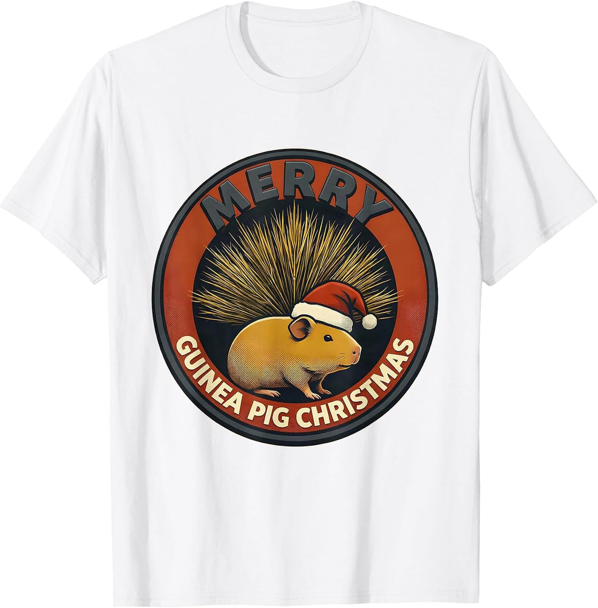 Men's Merry Guinea Pig Christmas Midcentury Modern Pet Lover Humor T-Shirt - White