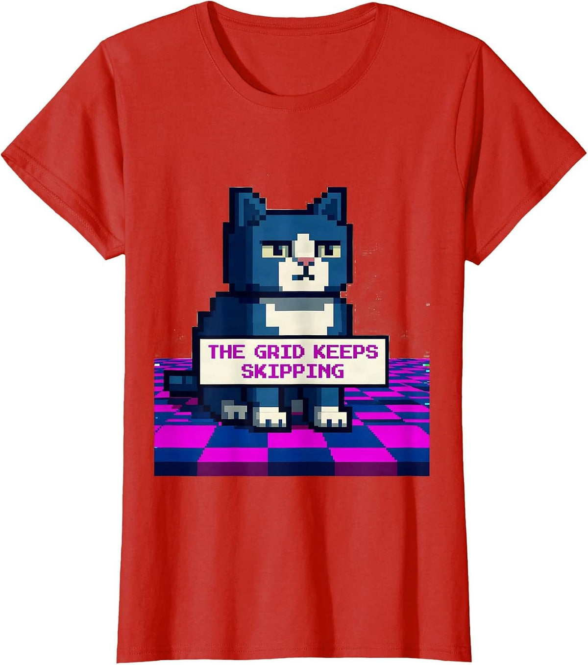 Women's The Grid Keeps Skipping Pixel Art Weirdcore Kidcore T-Shirt - Red