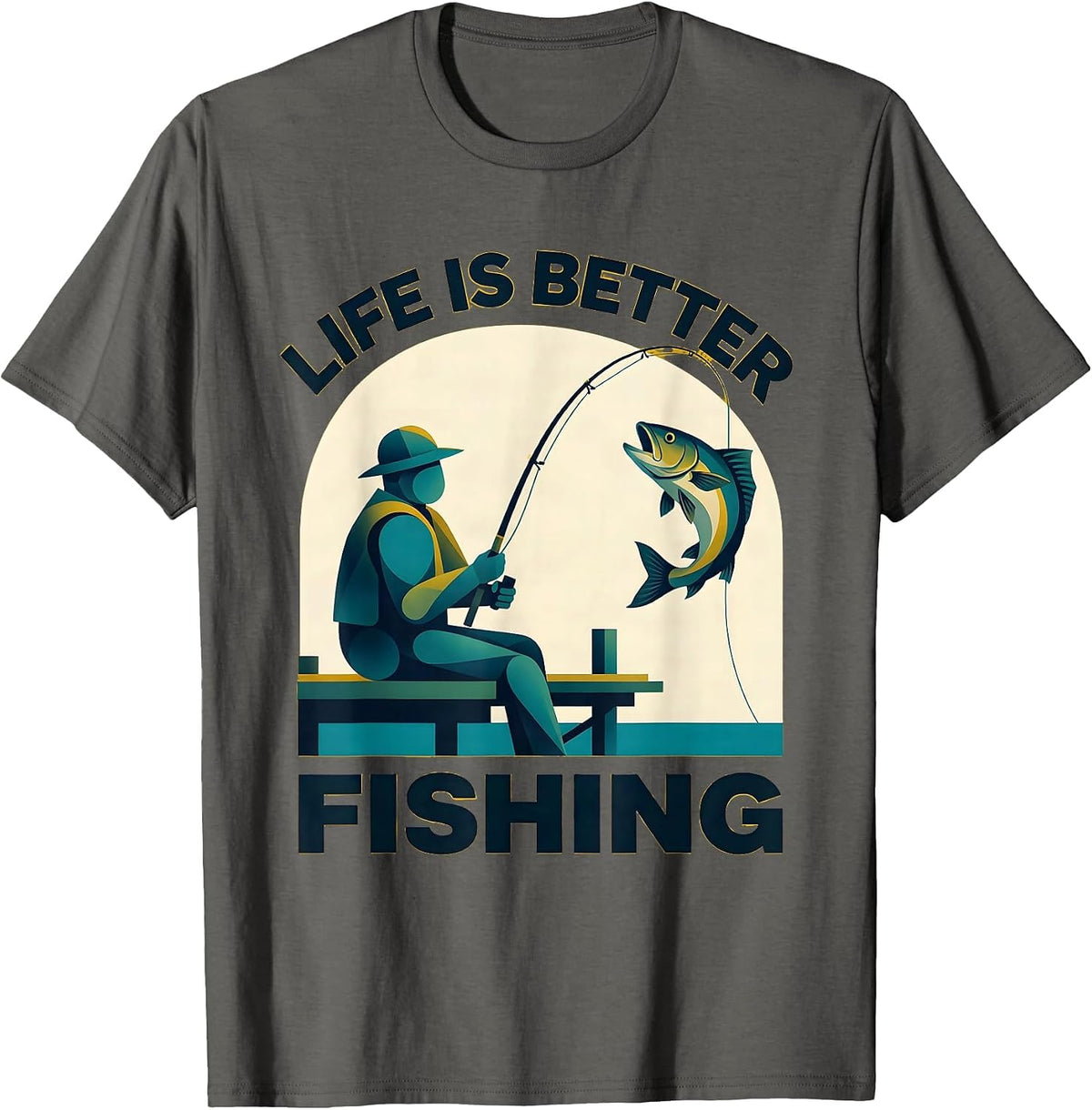 Life Is Better Fishing Graphic Design T-Shirt - Asphalt Grey