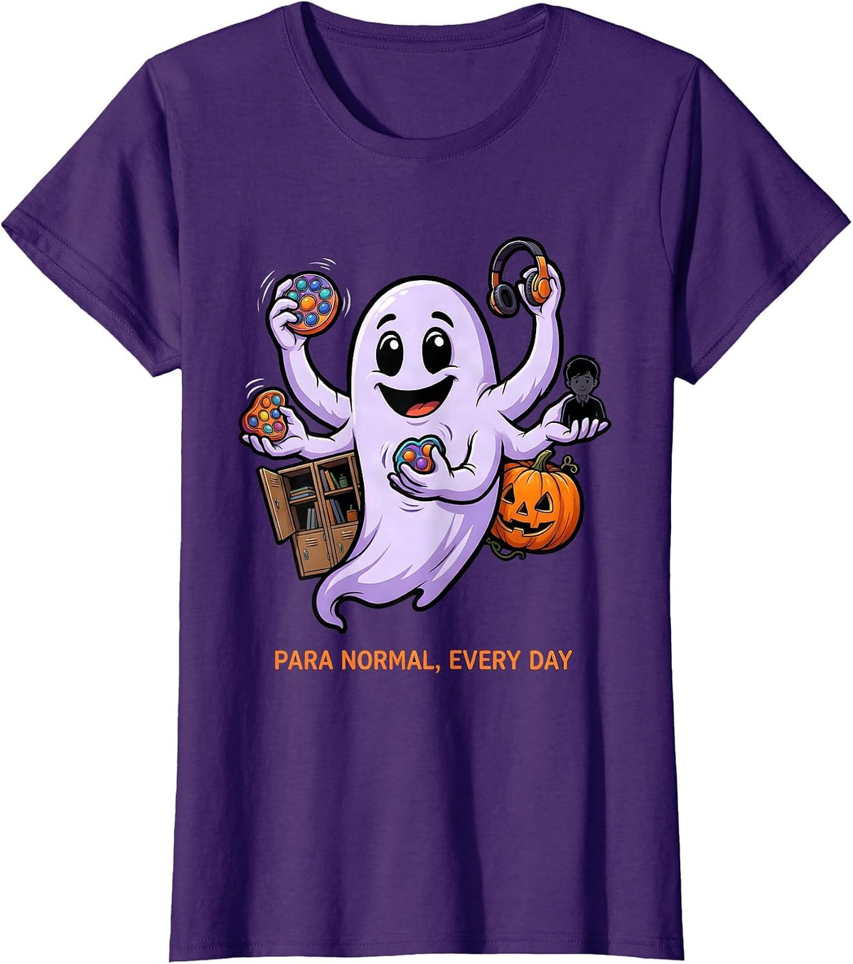 Women's Para Normal Every Day Cartoon Ghost Paraprofessional T-Shirt - Purple