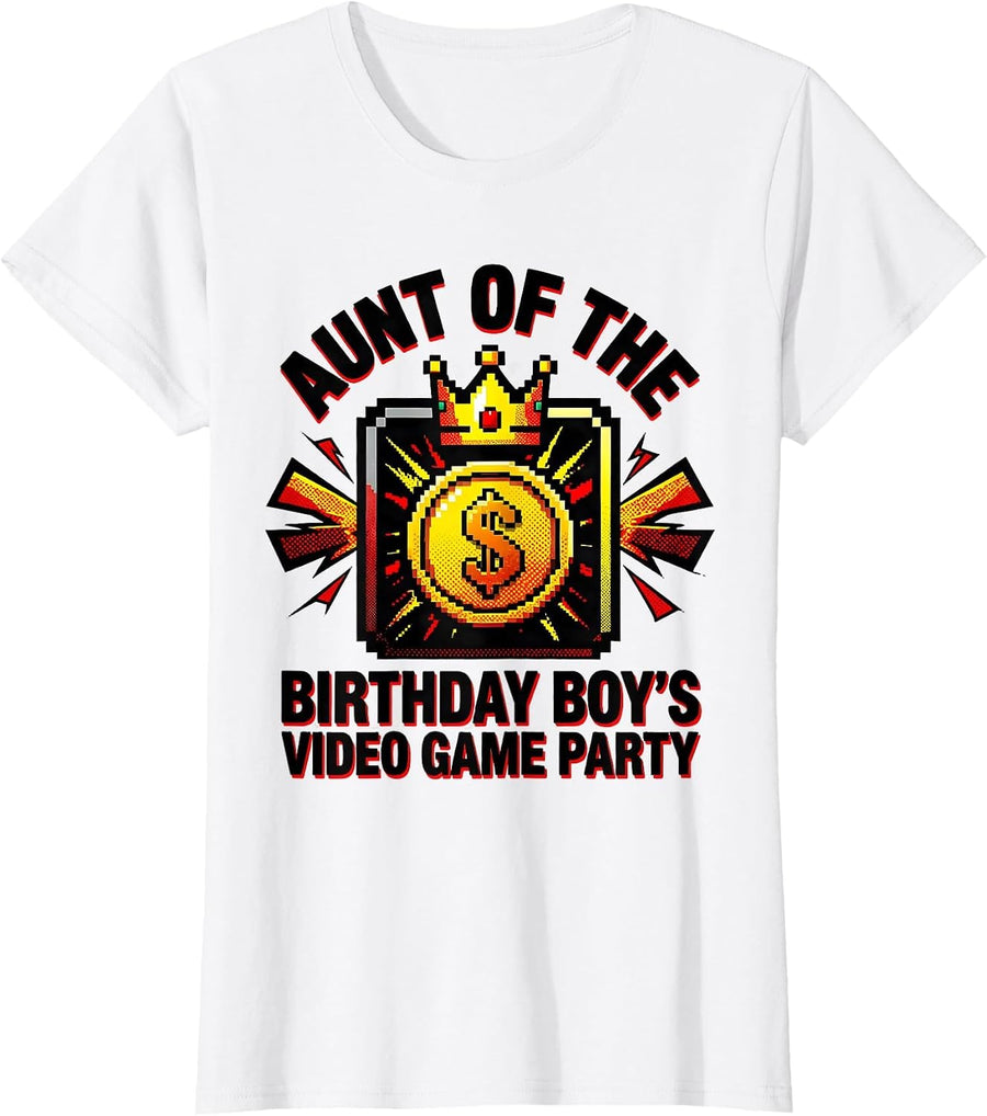 Women's Aunt Of The Birthday Boy's Video Game Party Matching Family T-Shirt - White