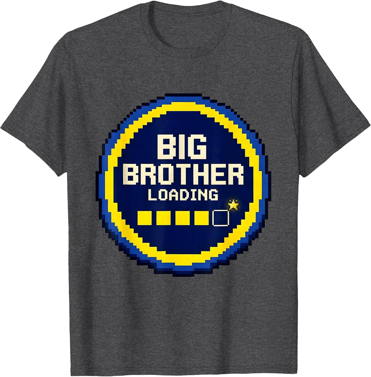 Big Brother Loading Pixel Art Funny Sibling Announcement T-Shirt - Dark Heather Grey