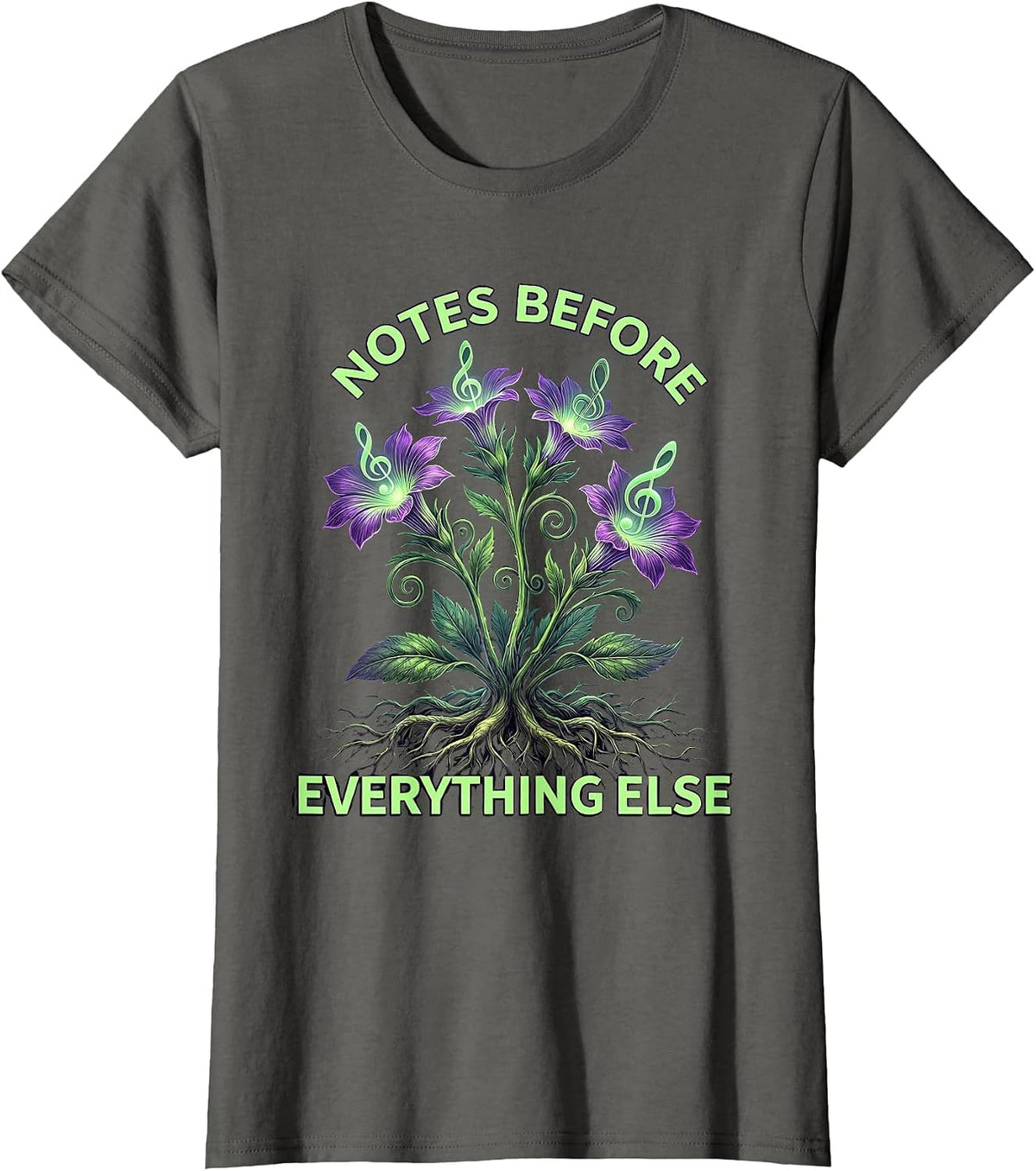 Women's Notes Before Everything Else Music Teacher Design T-Shirt - Asphalt Grey