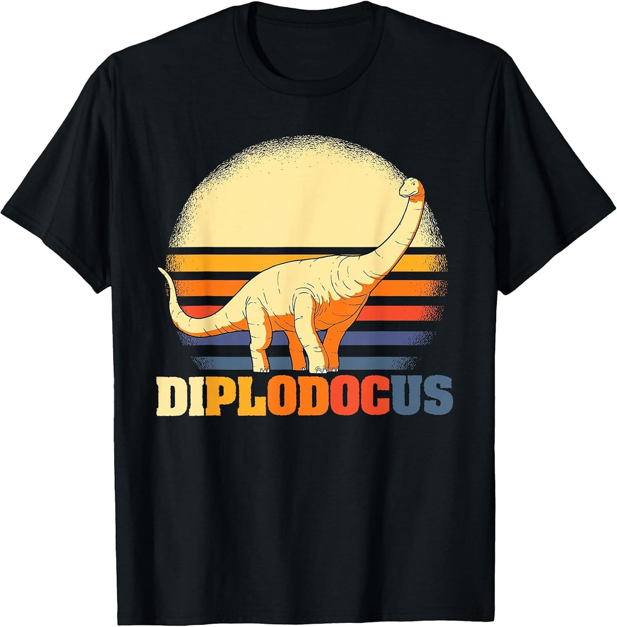 Diplodocus Retro Design Dinosaur T-Shirt - Black
