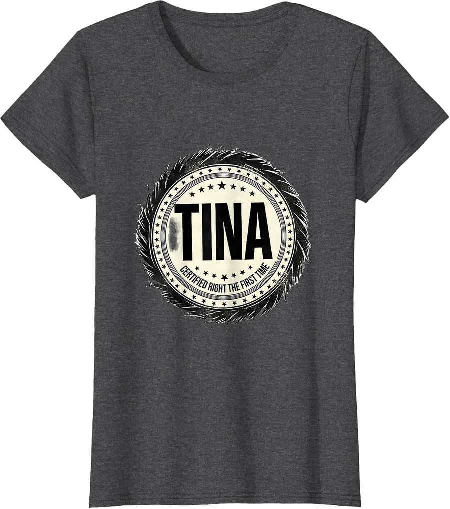 Women's Tina Certified Right The First Time Funny Wrestling Coach T-Shirt - Dark Heather Grey