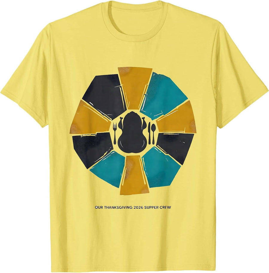 Men's Our Thanksgiving 2026 Supper Crew Midcentury Modern Family T-Shirt - Lemon Yellow