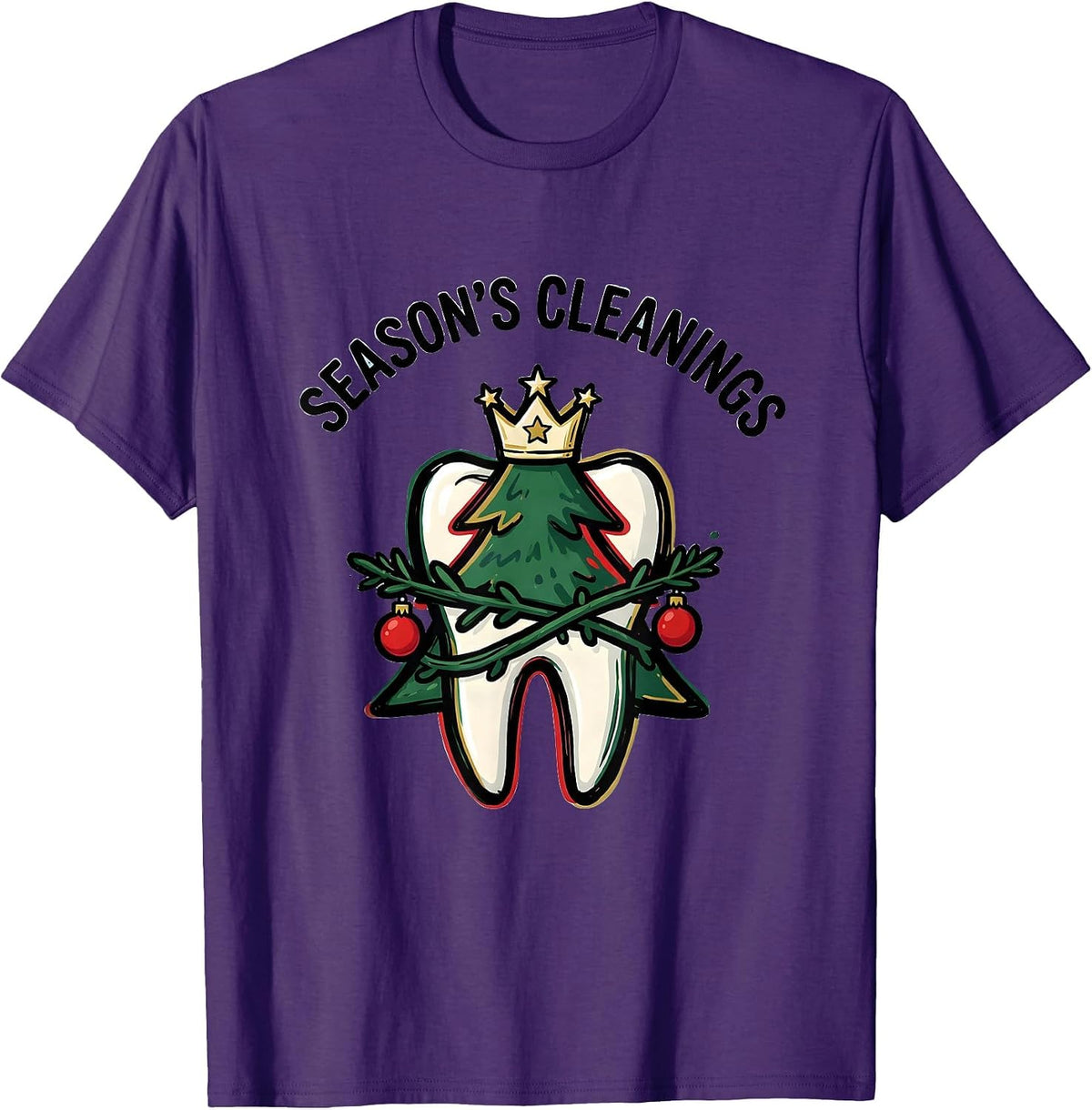 Men's Season's Cleanings Funny Dental Christmas Dentist Dental T-Shirt - Purple