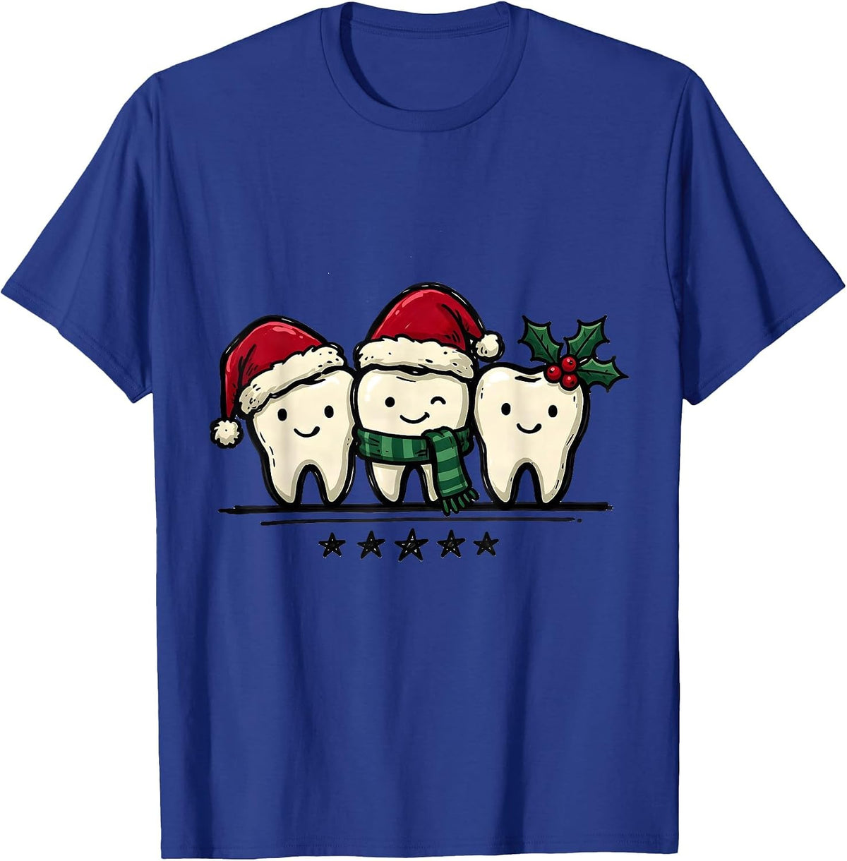 Men's Three Teeth Dental Christmas Staff Humor Crew T-Shirt - Royal Blue