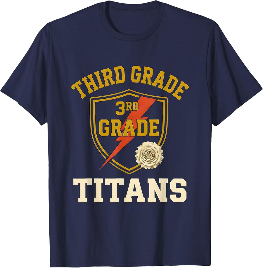 Third Grade Titans Retro Teacher Back To School T-Shirt - Navy Blue