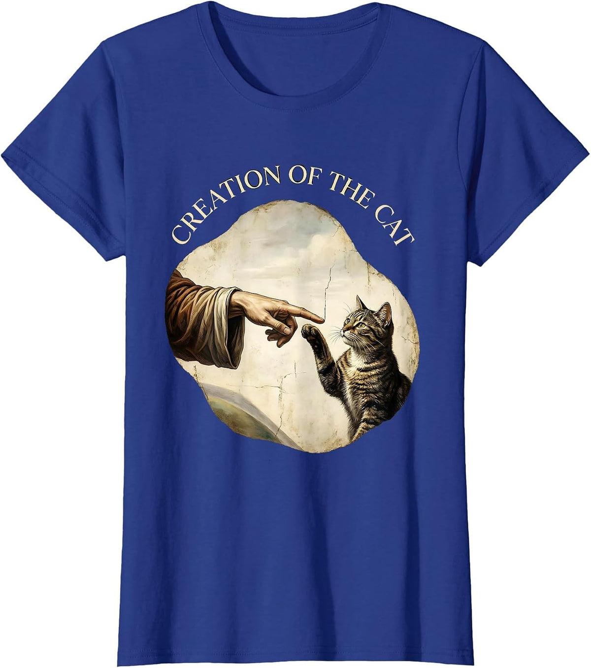 Women's Creation Of The Cat Funny Cat Meme Religious Art Parody T-Shirt - Royal Blue