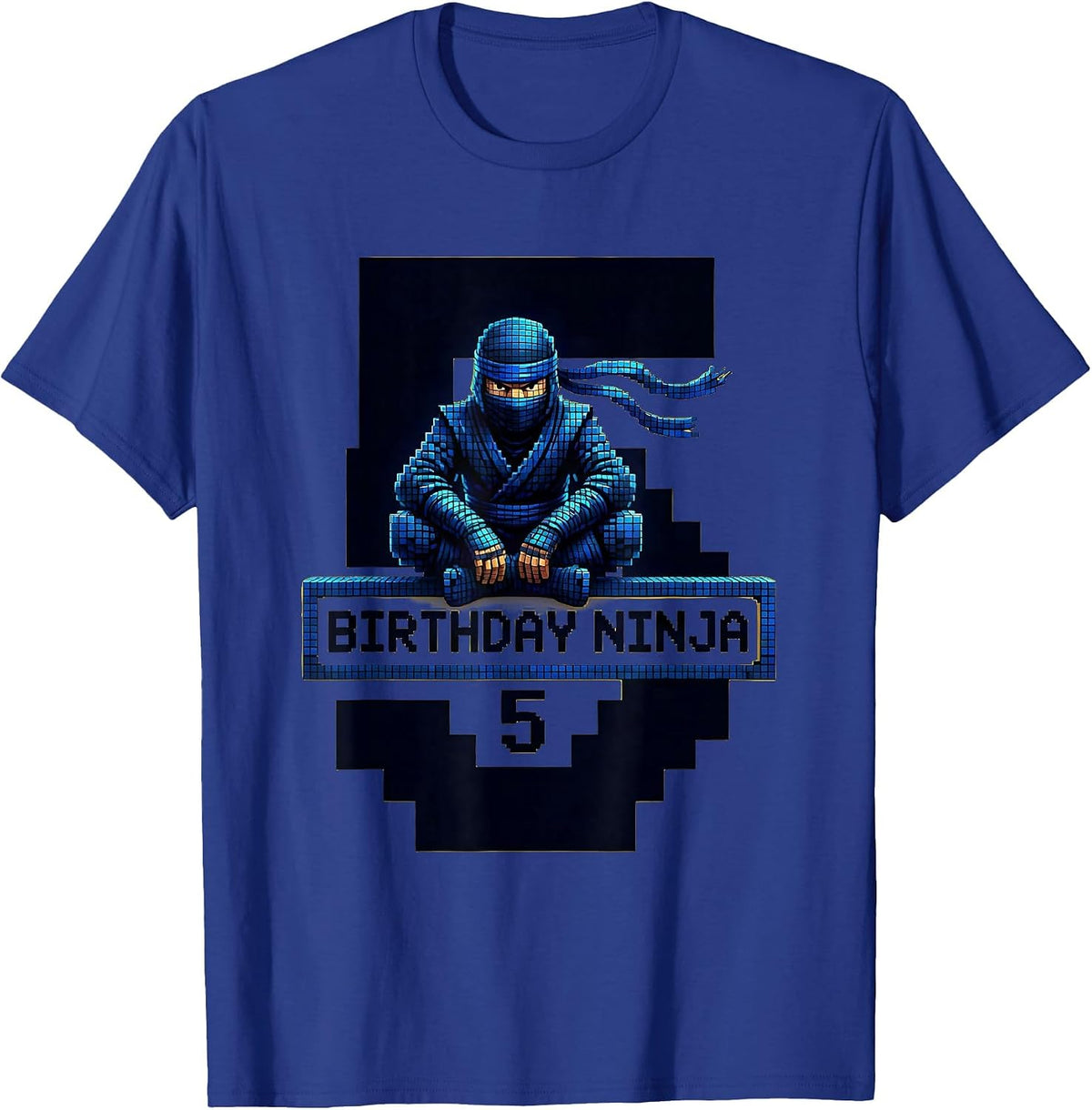 Birthday Ninja 5 Pixel Art Kids Ninja Party Theme T-Shirt - Royal Blue