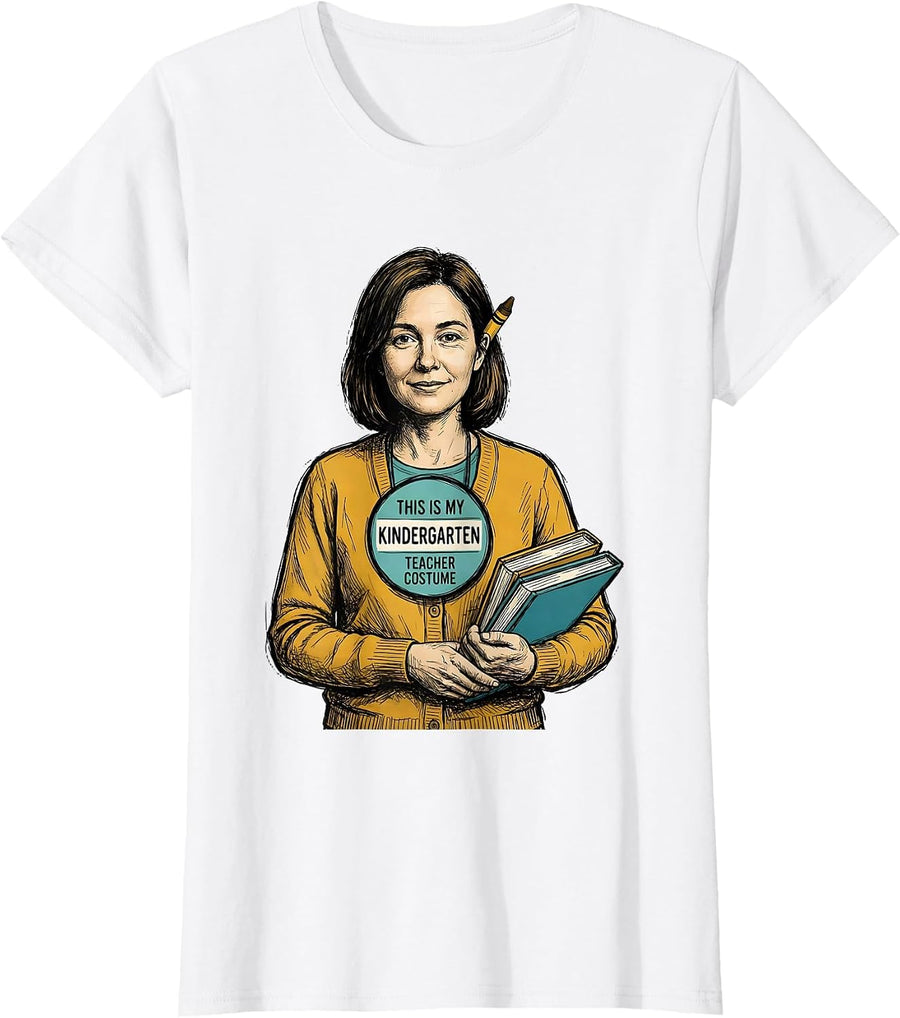Women's This Is My Kindergarten Teacher Costume Funny Halloween T-Shirt - White