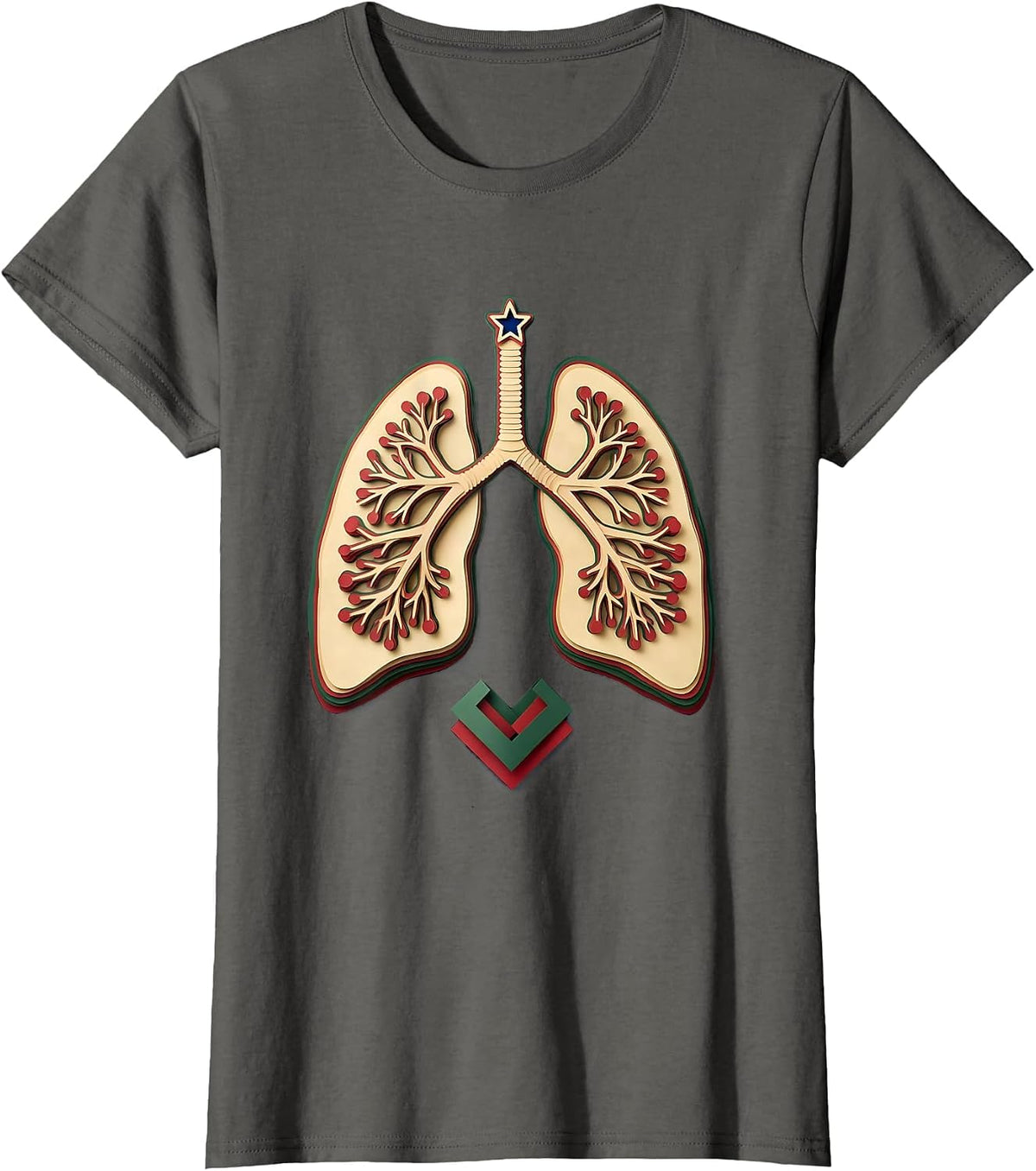 Women's Lung Lobe Paper Cutout Respiratory Therapist Christmas Humor T-Shirt - Asphalt Grey