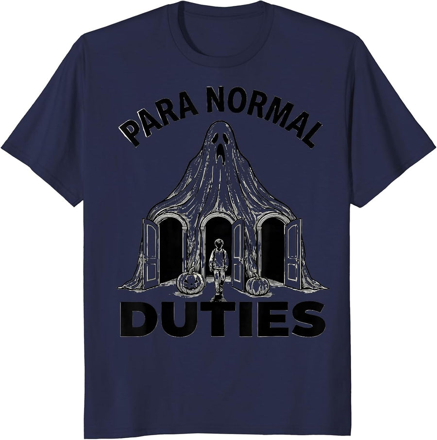 Para Normal Duties Funny Ghost Paraprofessional Halloween T-Shirt - Navy Blue