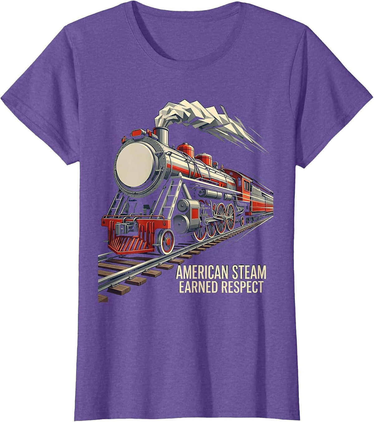 American Steam Earned Respect Futurist Steam Train T-Shirt - Purple Heather