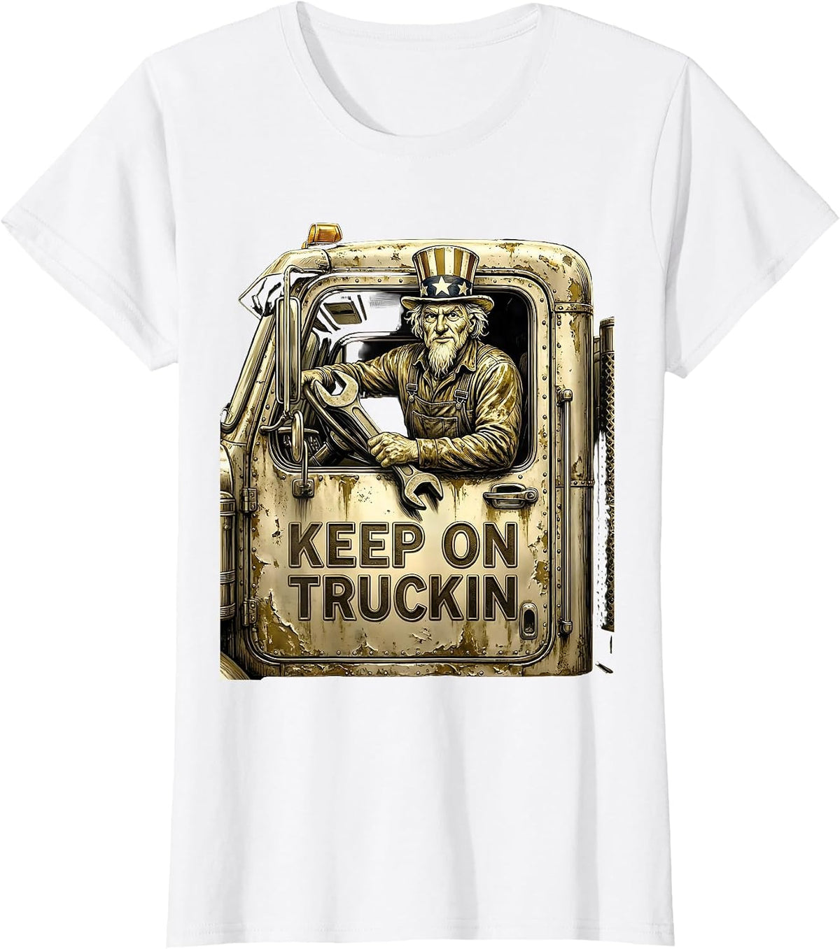 Women's Keep On Truckin Labor Day Truck and Tools Design T-Shirt - White