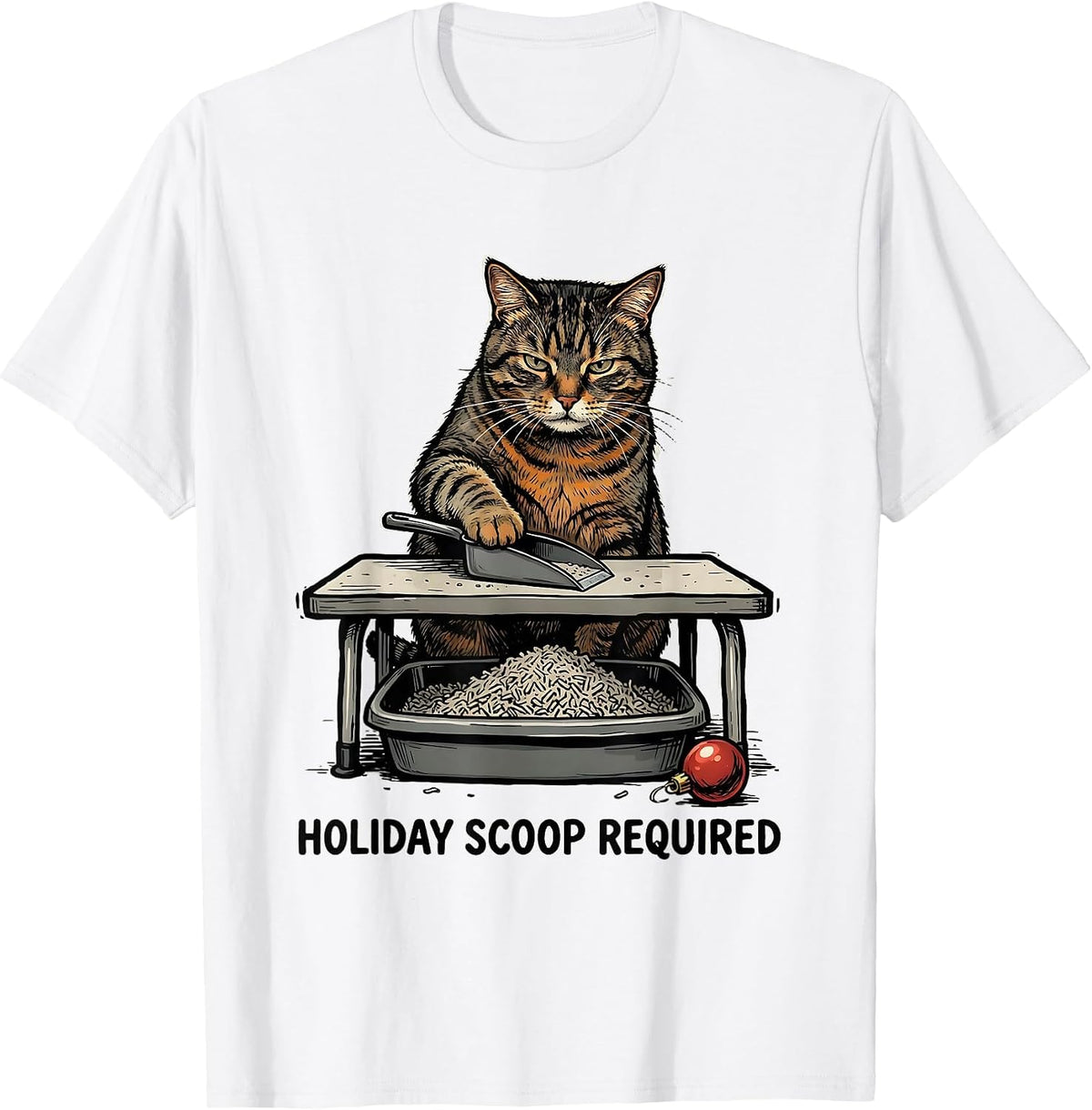 Men's Holiday Scoop Required Funny Cat Lover Christmas Grumpy T-Shirt - White