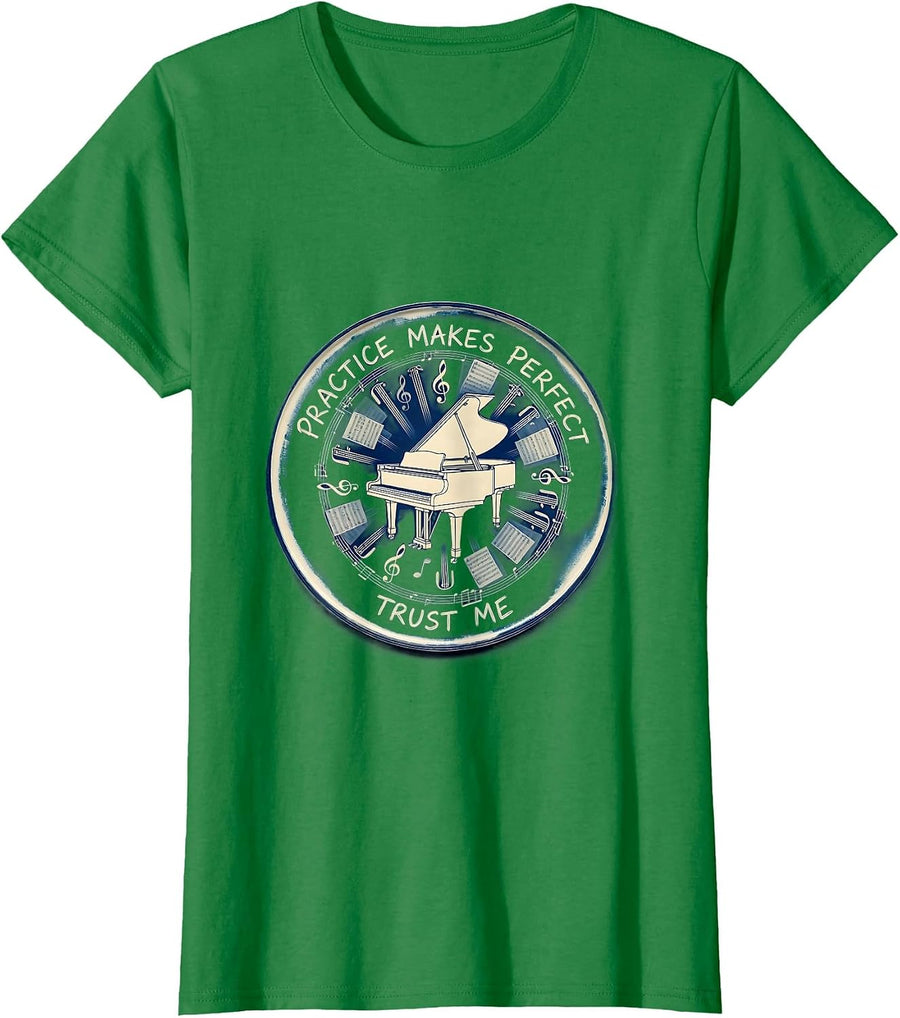 Women's Practice Makes Perfect Music Teacher Design T-Shirt - Kelly Green