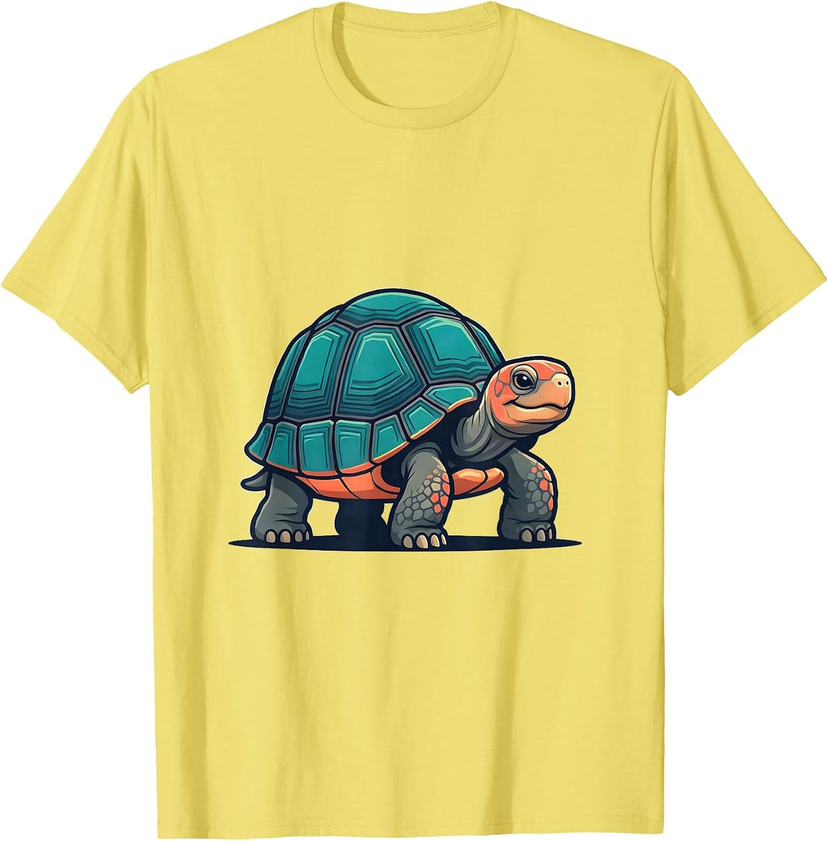 Men's Cheerful Tortoise Flat Vector Reptile Lover Novelty T-Shirt - Lemon Yellow