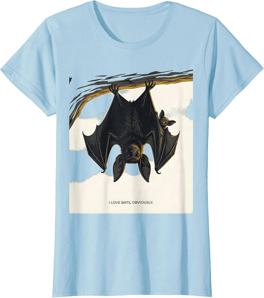 Women's I Love Bats Obviously Funny Bat Lover Wildlife Conservation T-Shirt - Baby Blue