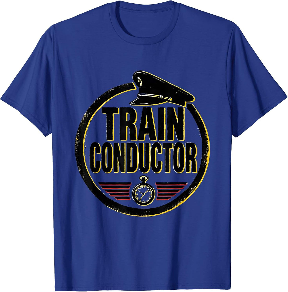 Train Conductor Stencil Graphic Halloween Costume Humor T-Shirt - Royal Blue