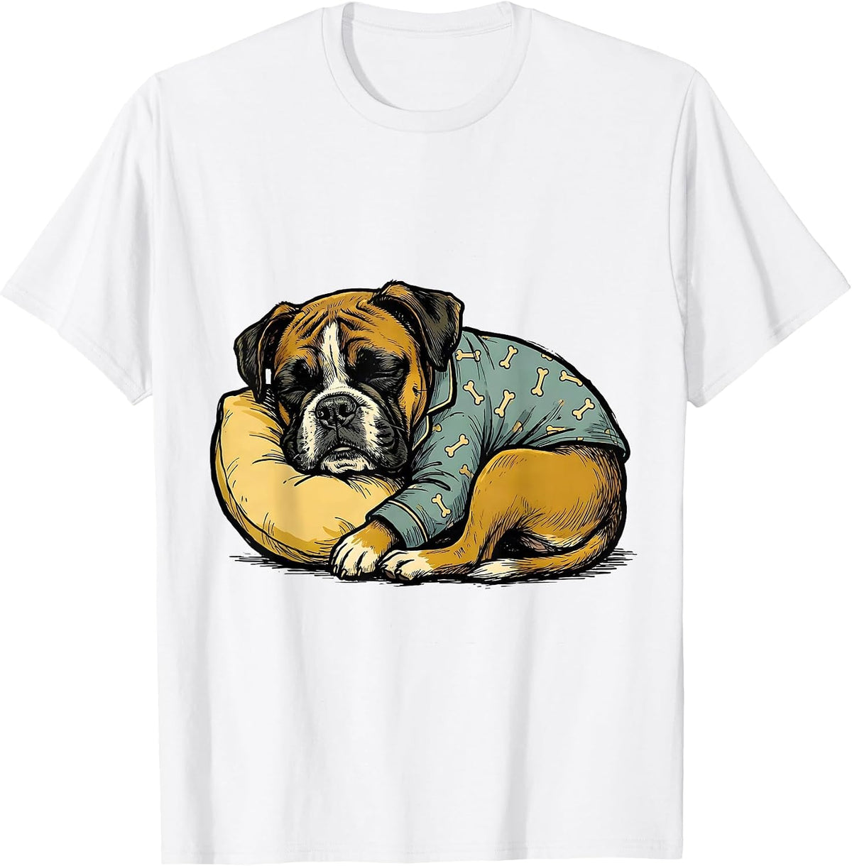 Men's Sleepy Boxer Dog Cozy Pajama Animal Lover T-Shirt - White