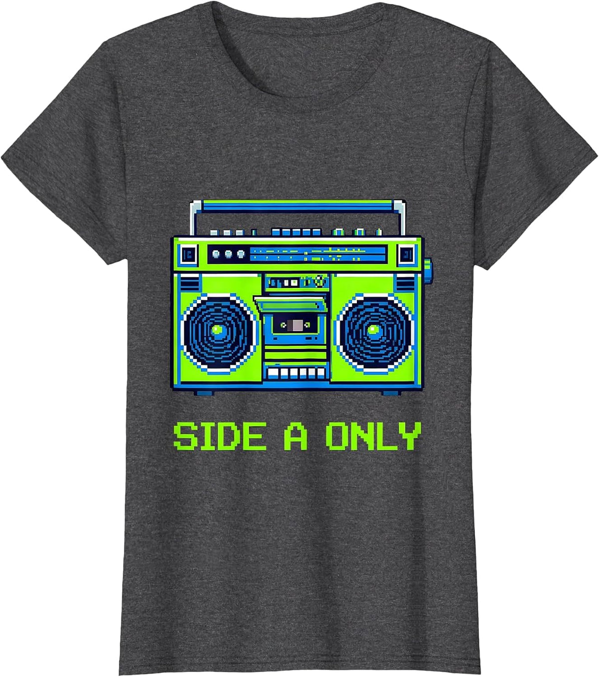 Women's Side A Only Pixel Art Retro Boombox Music Nostalgia T-Shirt - Dark Heather Grey