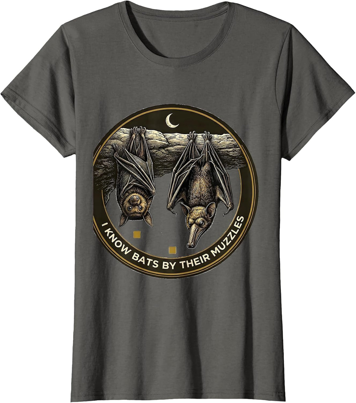 Women's I Know Bats By Their Muzzles Vintage Bat Lover Nature T-Shirt - Asphalt Grey