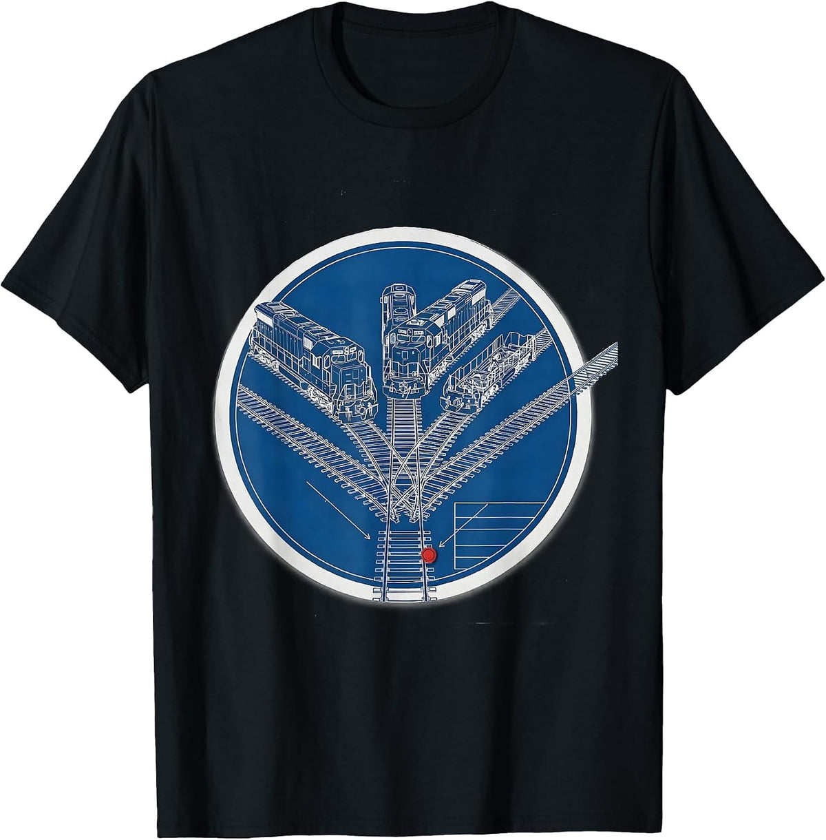 Men's Blueprint Rail Yard Model Railroad Enthusiast Humor T-Shirt - Black