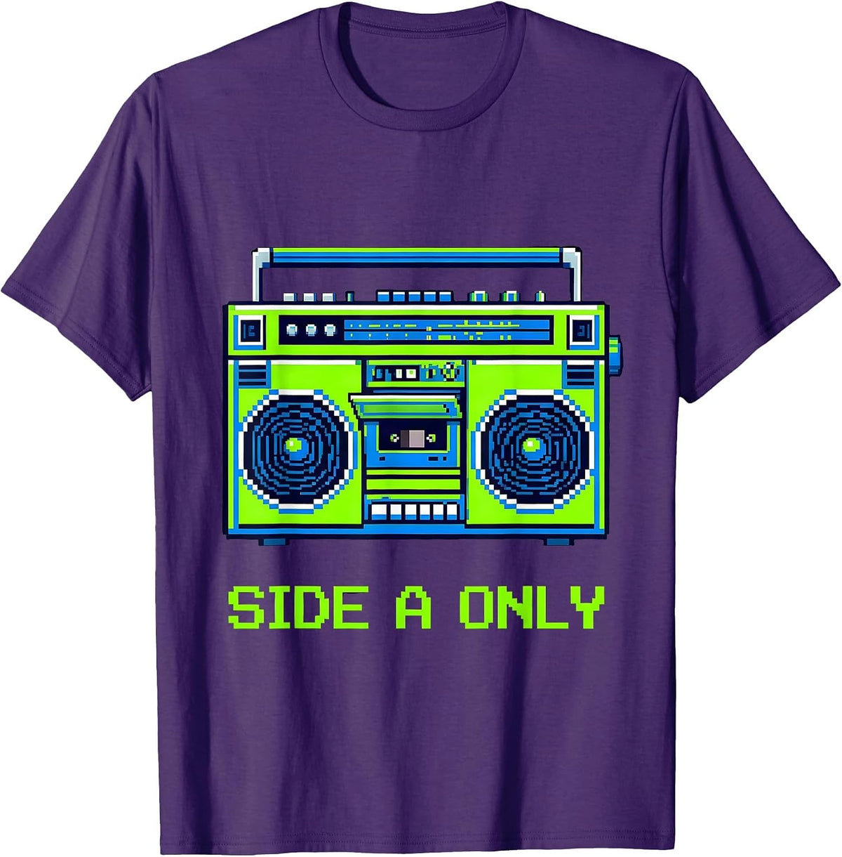 Men's Side A Only Pixel Art Retro Boombox Music Nostalgia T-Shirt - Purple