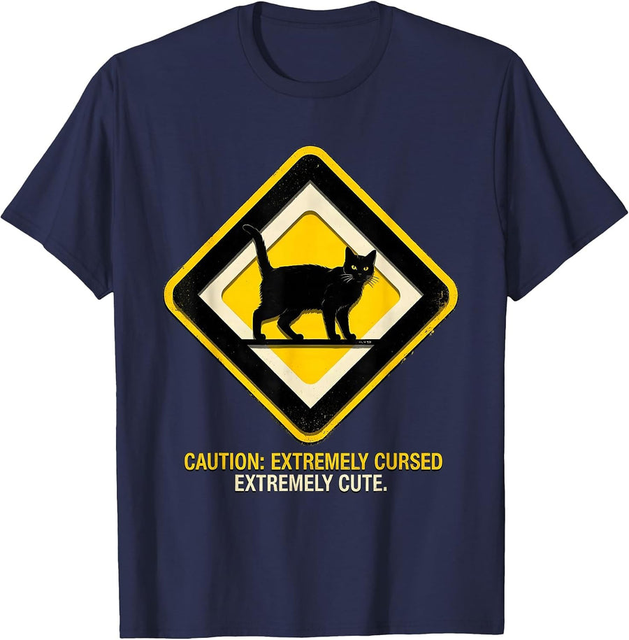 Caution: Extremely Cursed. Extremely Cute Pastel Goth T-Shirt - Navy Blue