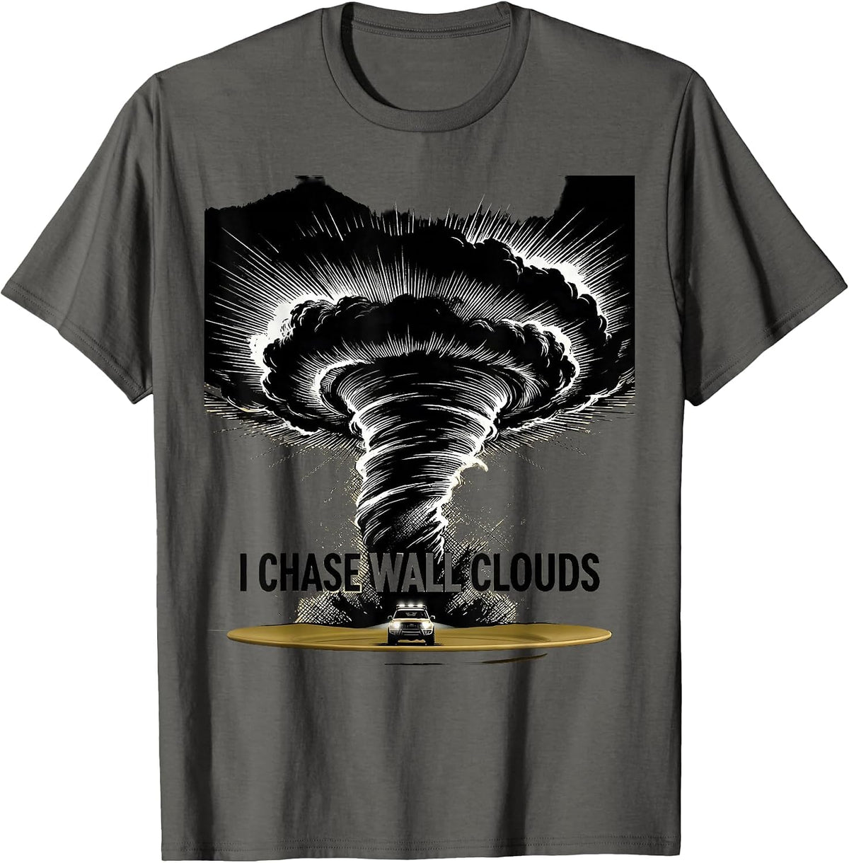 Men's I Chase Wall Clouds Scratchboard Storm Chaser Meteorology T-Shirt - Asphalt Grey