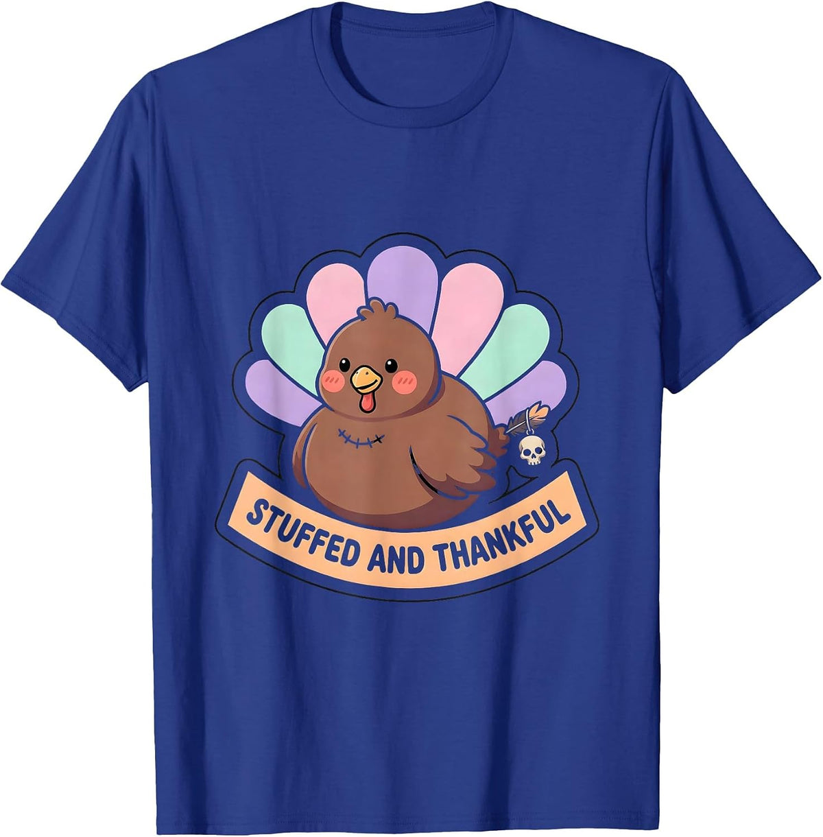 Stuffed and Thankful Thanksgiving Design T-Shirt - Royal Blue