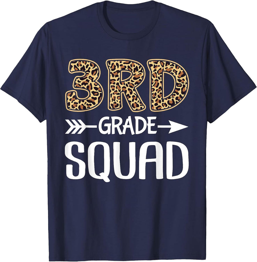 3rd Grade Squad Leopard Third Grade Teacher Student T-Shirt - Navy Blue