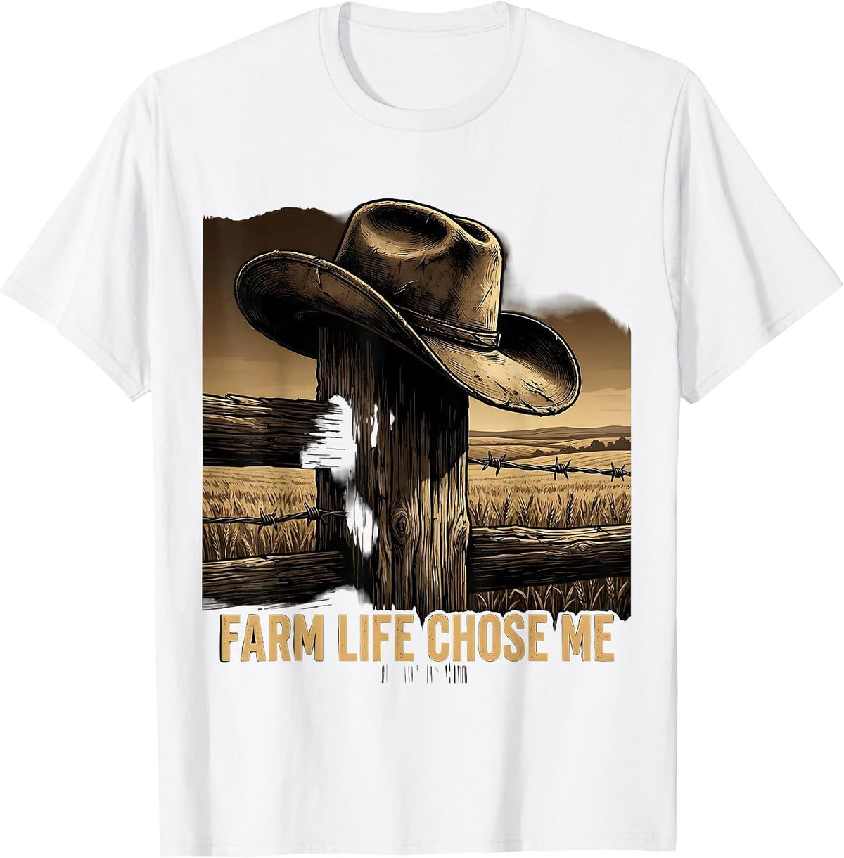 Men's Farm Life Chose Me Country Living Design T-Shirt - White