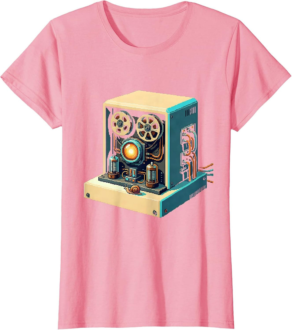 Women's Pixel-Art Vintage Computer Aging Humor T-Shirt - Pink