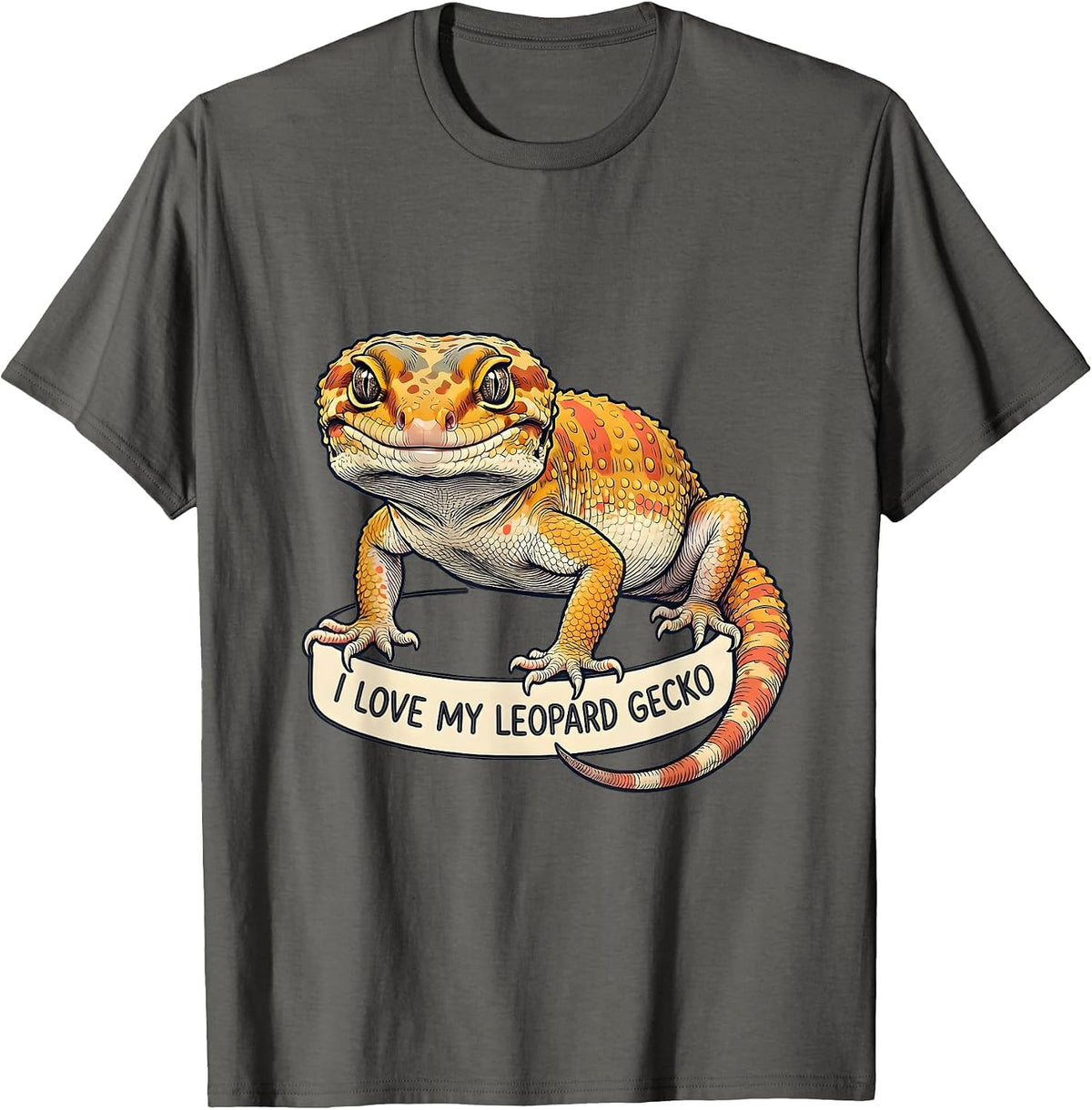 Men's I Love My Leopard Gecko Reptile Lover Herpetology Enthusiast T-Shirt - Asphalt Grey