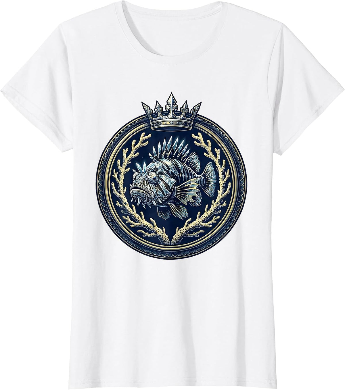 Women's Deep Sea Fish Salt Crystal Scales Illustration T-Shirt - White
